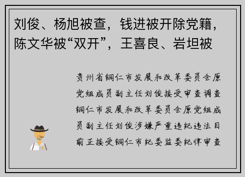 刘俊、杨旭被查，钱进被开除党籍，陈文华被“双开”，王喜良、岩坦被起诉