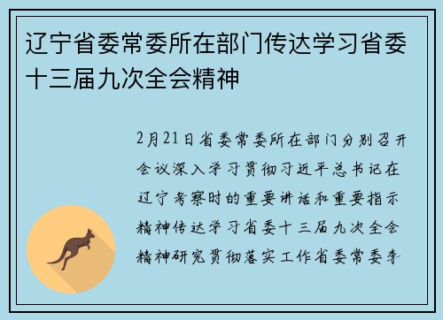 辽宁省委常委所在部门传达学习省委十三届九次全会精神