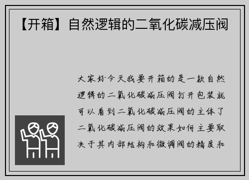 【开箱】自然逻辑的二氧化碳减压阀