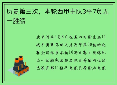 历史第三次，本轮西甲主队3平7负无一胜绩