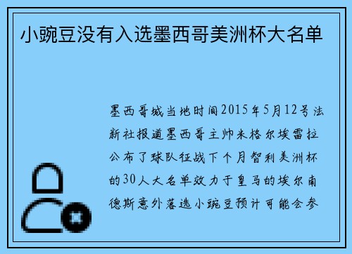 小豌豆没有入选墨西哥美洲杯大名单